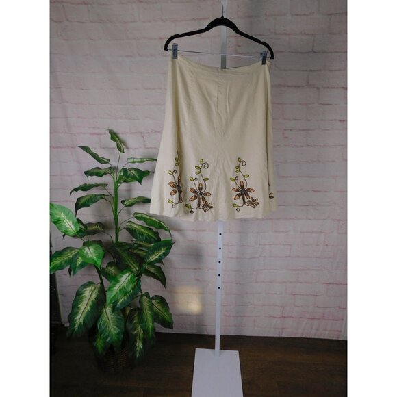 Carole Little Boho Linen Blend Beaded Floral A Line Skirt Size 8 - Picture 2 of 12